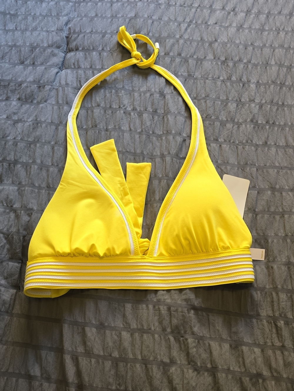 Trin Turk Yellow Halter Bikini Top with Striped Trim Sz 12 Nwt⁸